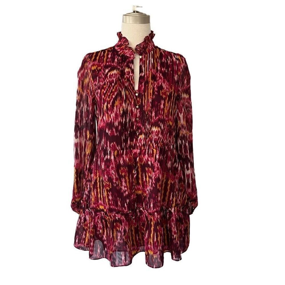 House Of Harlow 1960 Burgundy Chiffon Dress Women’s 4 Long Sleeve Boho